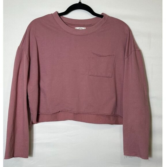 Tops - One Step Up Women's Athletic Athleisure Cropped Mauve Colored Sweatshirt Size L